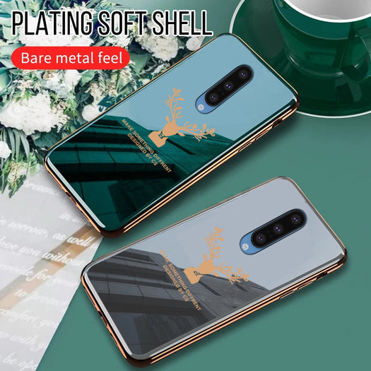 Luxury Golden Edges Deer Glass Back Case For Oneplus Series - Premium Cases