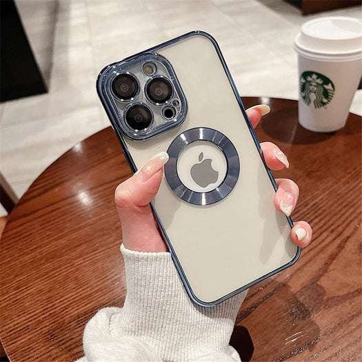 Premium Electroplated Luxury Square Silicon Clear Logo Cut Camera Protection Back Case Cover For iPhone 13 Pro Max