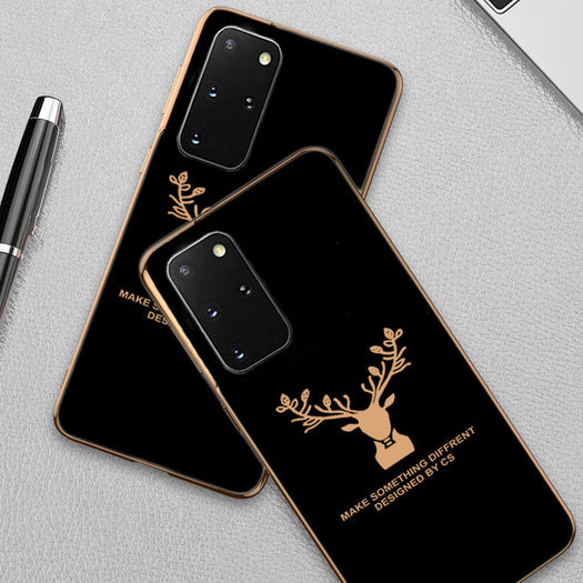Luxury Golden Edges Deer Glass Back Case For Samsung Galaxy S20 Plus - Premium Cases