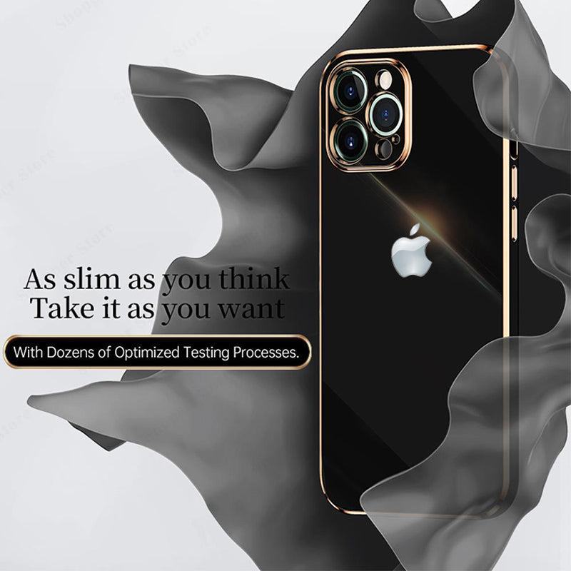 Electroplated Golden Edges Glossy Glass Back Case For iPhone 13 Pro - Premium Cases