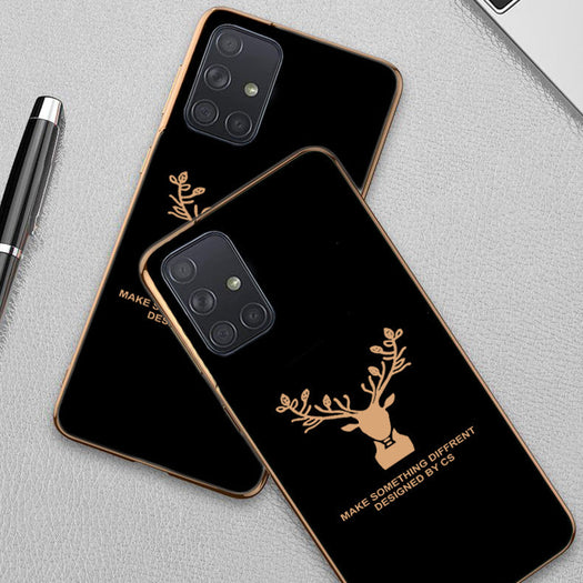 Deer Luxurious Gold Edge Glass Back Case For Samsung Galaxy A71