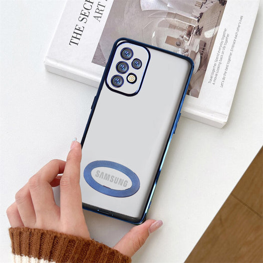 Premium Electroplated Luxury Square Silicon Clear Logo Cut Camera Protection Back Case Cover For Samsung A73