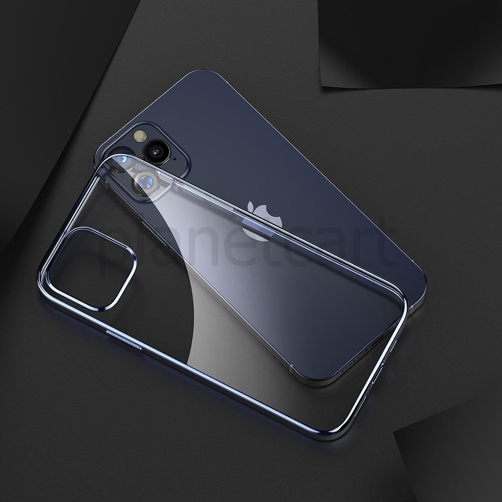 Premium Glossy Look Square Silicon Clear Blue Case For iPhone 13 Pro - planetcartonline