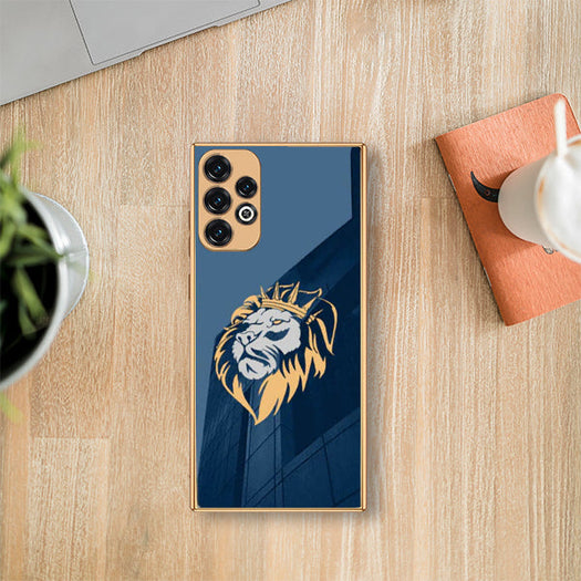 Luxury Lion Glass Back Case With Golden Edges For Samsung A33