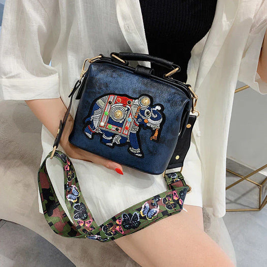 Luxury Vintage Embroidery Elephant Wide Butterfly Strap Women's Handbags