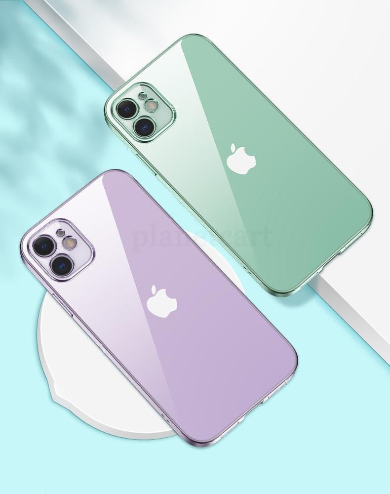 Luxury Square Clear Silicon Case With Camera Protection For iPhone 12