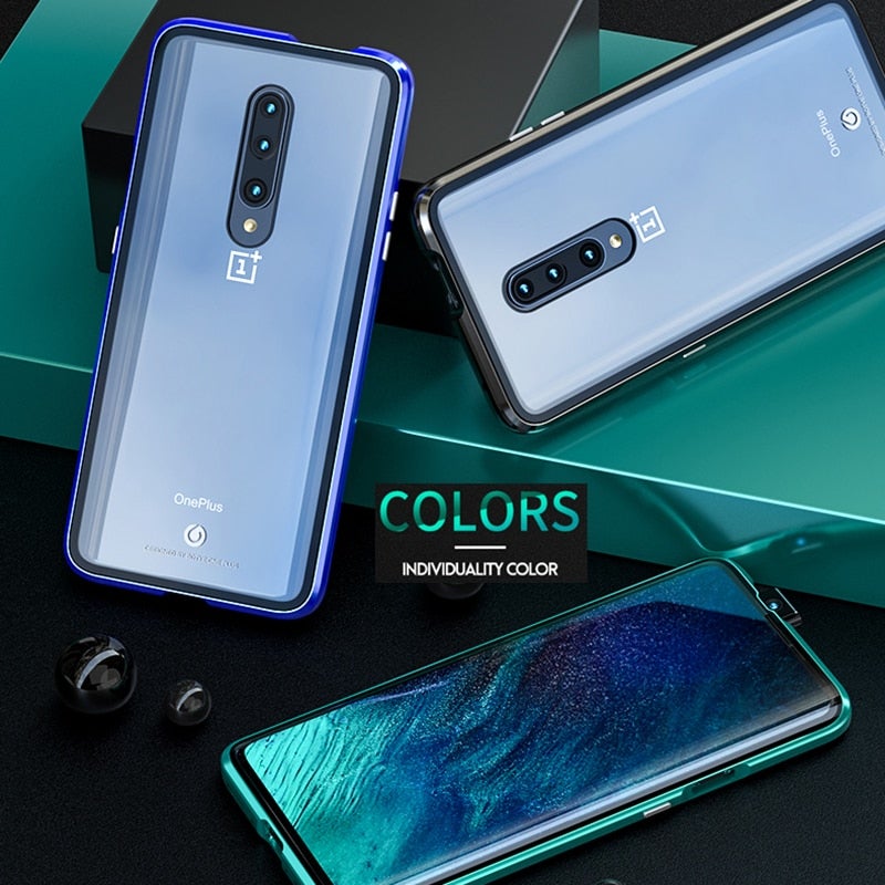 Electronic Auto Fit Double Glass Magnetic Case For One Plus 7