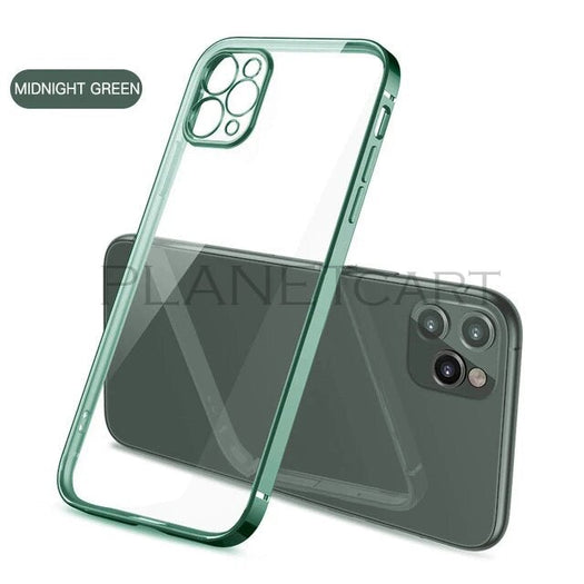 Luxury Square Silicon Clear Case With Glass Camera Lens Protection For iPhone 12