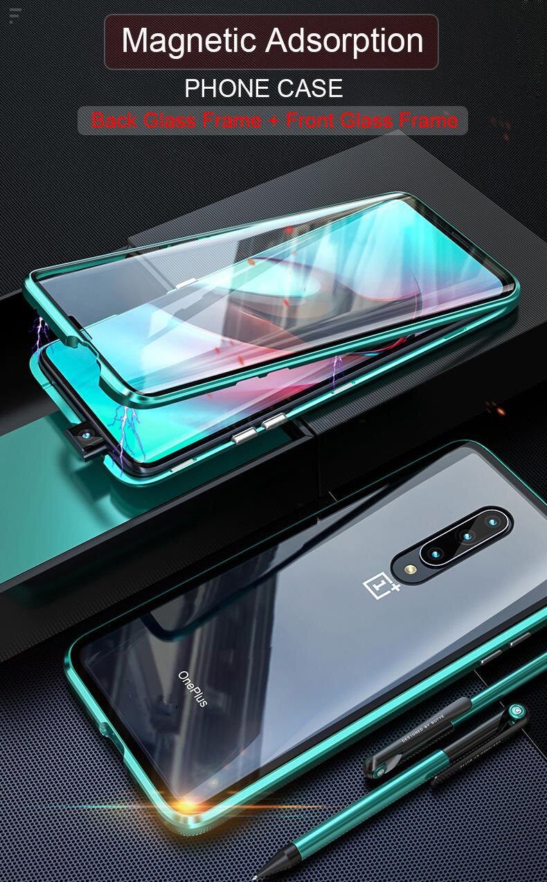 Electronic Auto Fit Double Glass Magnetic Case For One Plus 7
