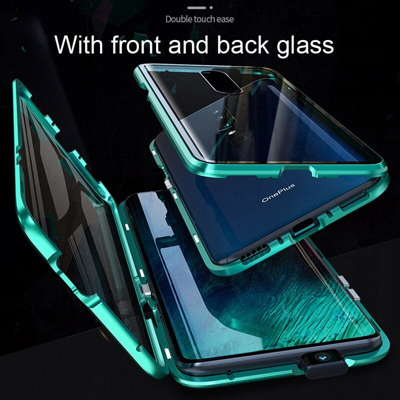 Electronic Auto Fit Double Glass Magnetic Case For One Plus 7