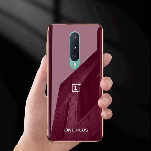 Radium Logo Glossy Glass Back Case With Golden Edges For Oneplus 8