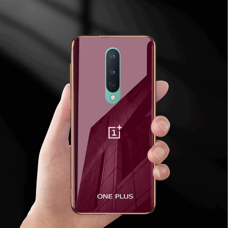 Radium Logo Glossy Glass Back Case With Golden Edges For Oneplus 8