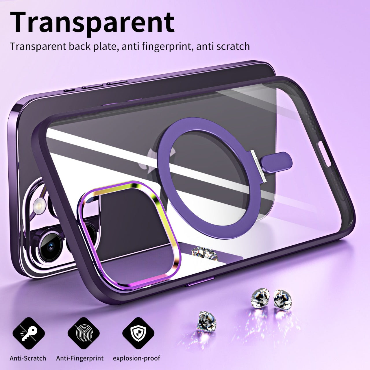 Magsafe Stand Transparent Gradient Back Case Cover for iPhone 13