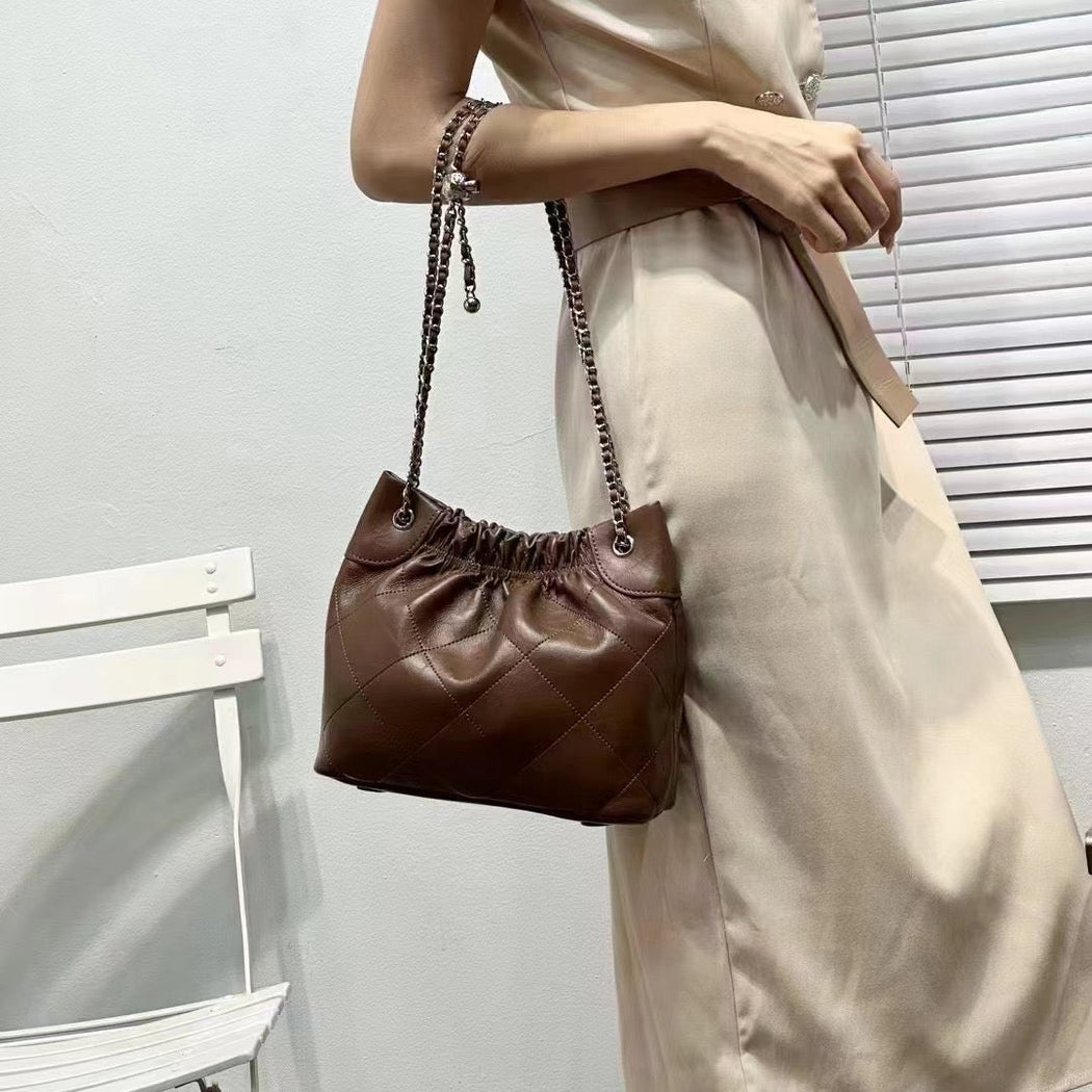 Luxury Leather Metallic Charm Handbag For Female