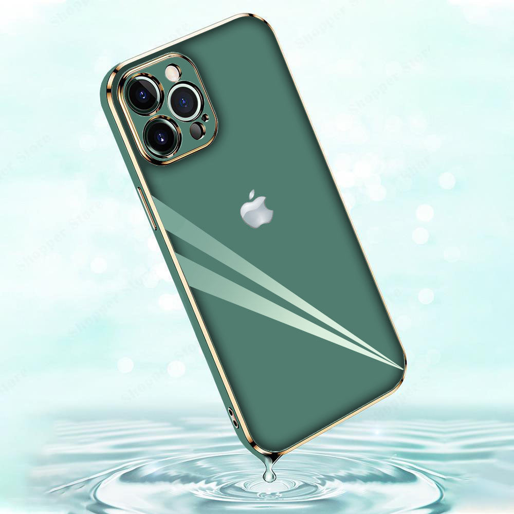Electroplated Golden Edges Glossy Glass Back Case For iPhone 13 Pro - Premium Cases