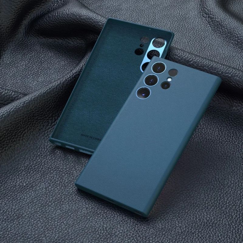 Premium Leather Case With Camera Protection Metal Ring for Galaxy S22 Ultra