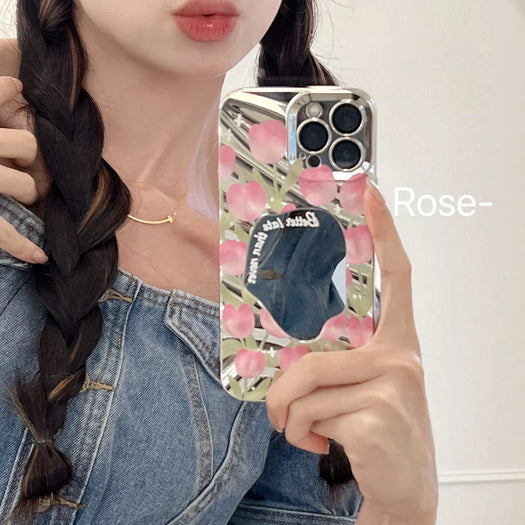 Floral Mirror Back Case For Apple iPhone