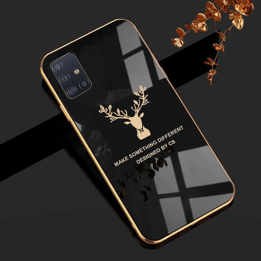 Luxury Golden Edges Deer Glass Back Case For Samsung Series - Premium Cases
