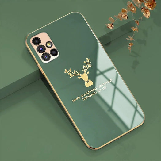 Luxury Golden Edges Deer Glass Back Case For Samsung Series - Premium Cases