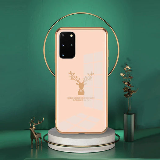 Luxury Golden Edges Deer Glass Back Case For Samsung Series - Premium Cases
