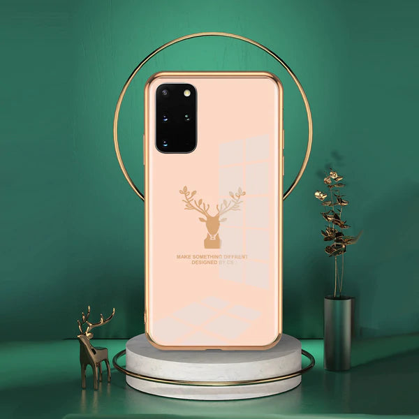 Luxury Golden Edges Deer Glass Back Case For Samsung Series - Premium Cases
