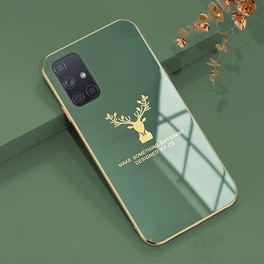 Luxury Golden Edges Deer Glass Back Case For Samsung Series - Premium Cases
