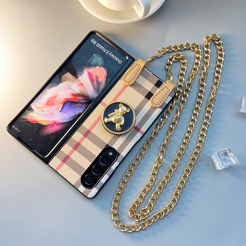 Luxury Printed Scarf Chain Bracelet And Chain Bear case for Samsung Galaxy Z Fold 4