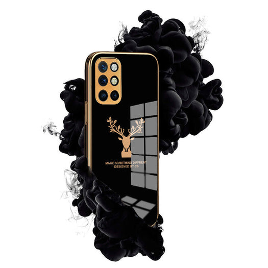 Luxury Golden Edges Deer Glass Back Case For Oneplus 9R - Premium Cases
