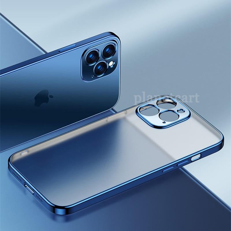 Luxury Square Frame Matte Plating Clear Phone Case For iPhone 12