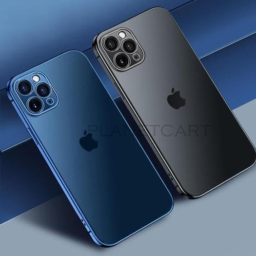 Luxury Square Frame Matte Plating Clear Phone Case For iPhone 12