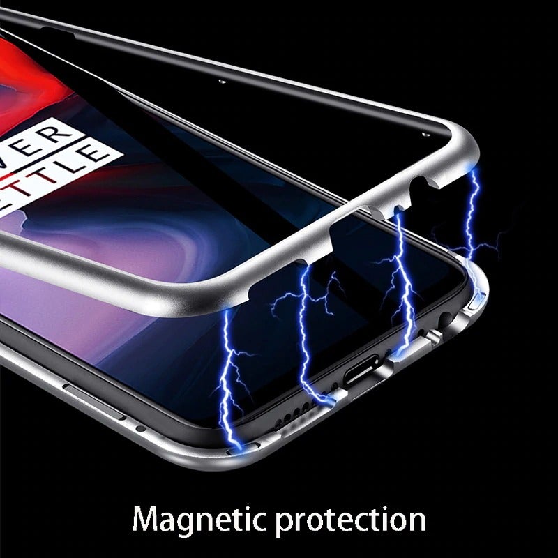 Electronic Auto Fit Double Glass Magnetic Case For One Plus 7