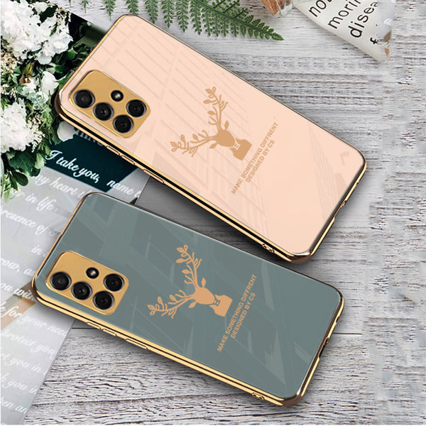 Luxury Golden Edges Deer Glass Back Case For Samsung Galaxy M51