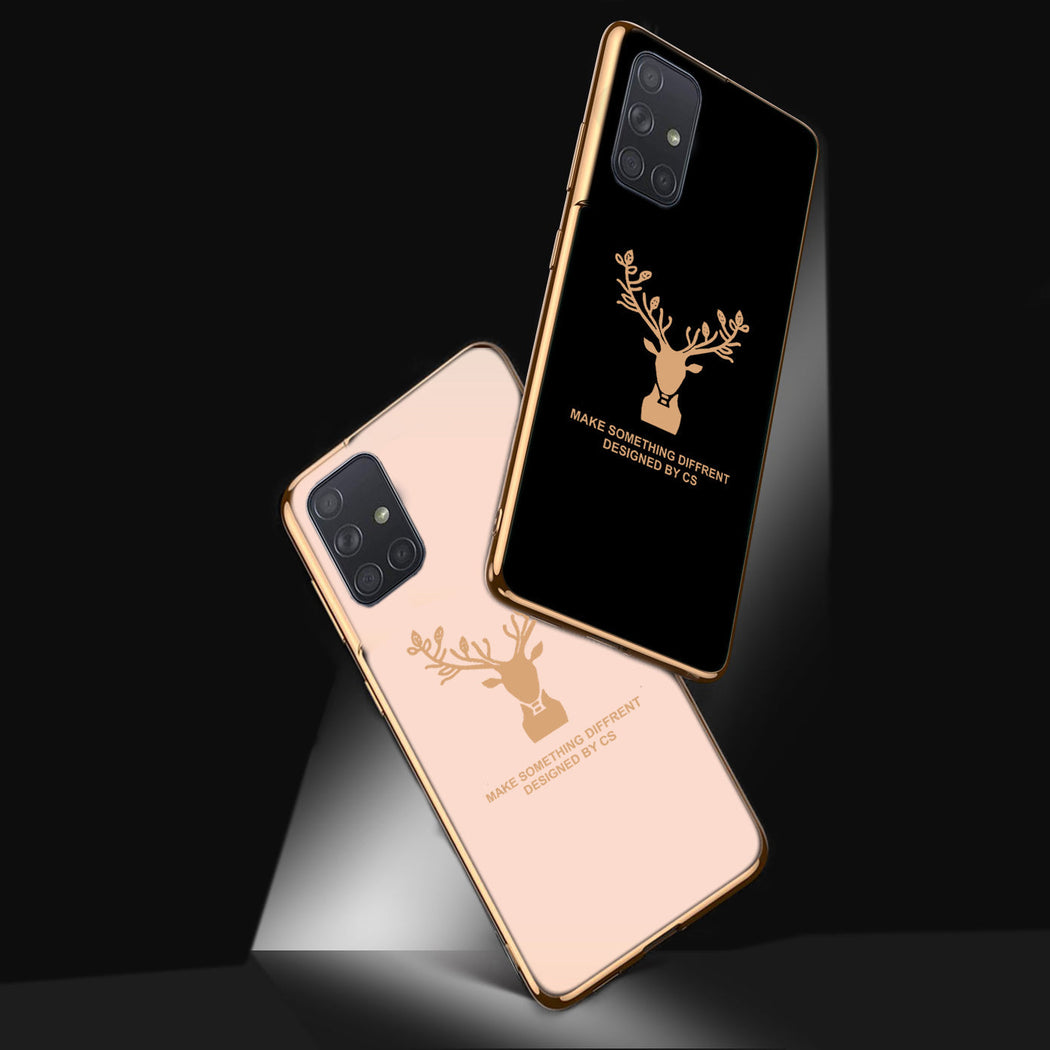 Deer Luxurious Gold Edge Glass Back Case For Samsung Galaxy A71