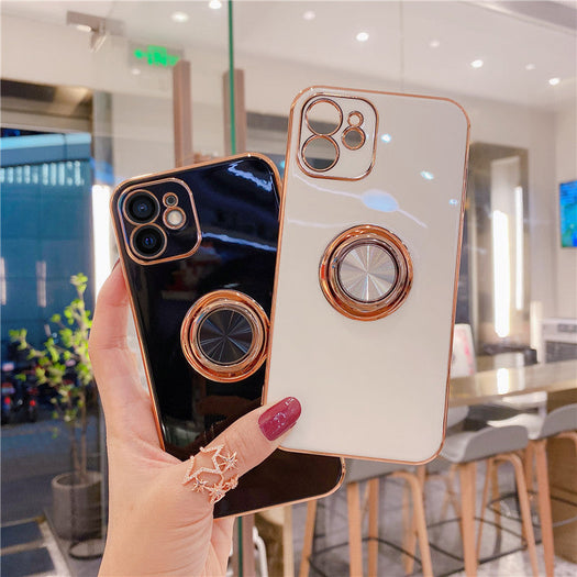 Luxurious Electroplating Ring Holder Soft Silicone Back Case  For iPhone 12