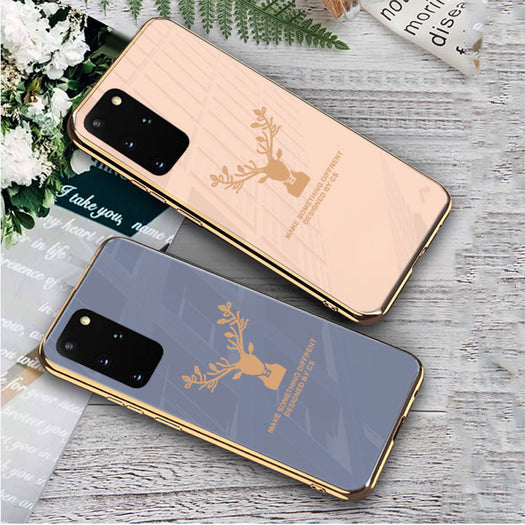 Luxury Golden Edges Deer Glass Back Case For Samsung Galaxy S20 Plus - Premium Cases