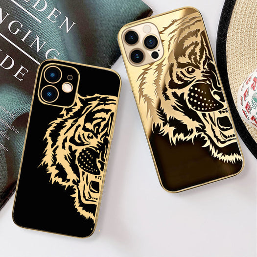 Luxurious Tiger Glass Back Case With Golden Edges For iPhone 11 Pro Max