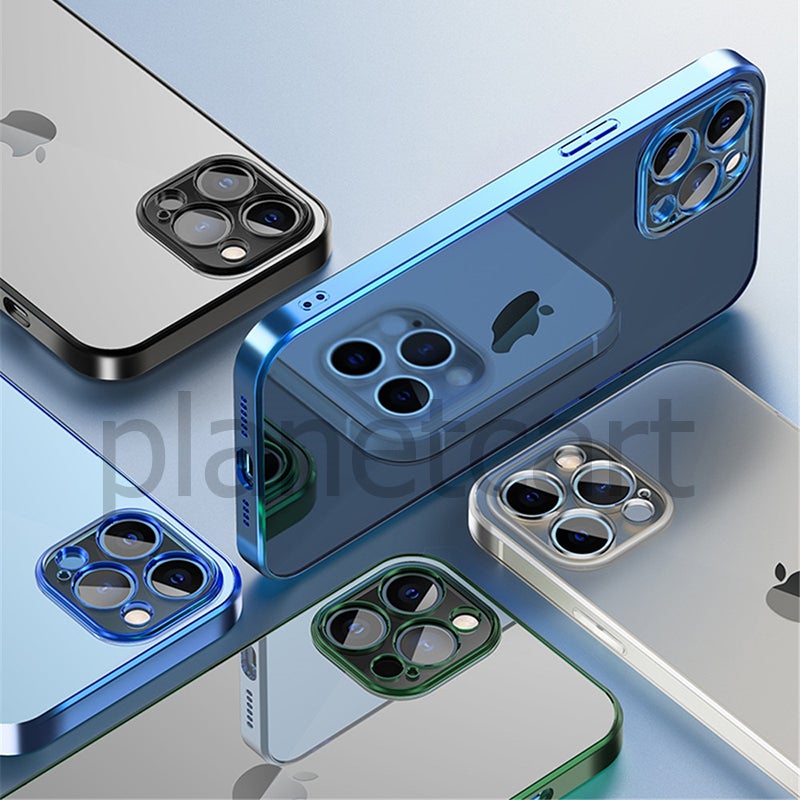 Premium Glossy Look Square Silicon Clear Blue Case For iPhone 13 - planetcartonline