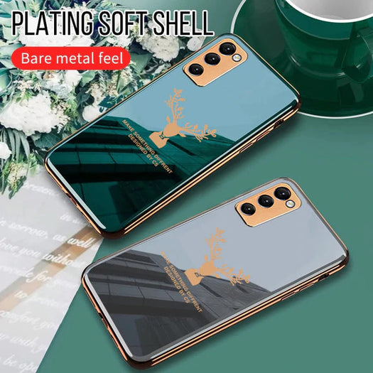 Luxury Golden Edges Deer Glass Back Case For Samsung Series - Premium Cases
