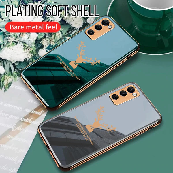 Luxury Golden Edges Deer Glass Back Case For Samsung Series - Premium Cases