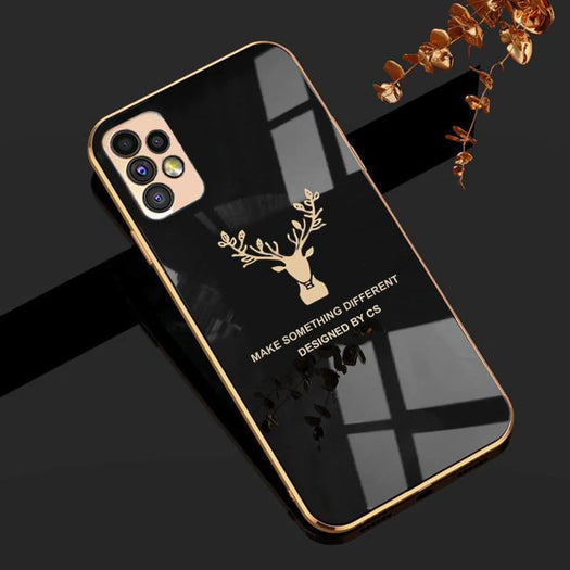 Luxury Golden Edges Deer Glass Back Case For Samsung Series - Premium Cases