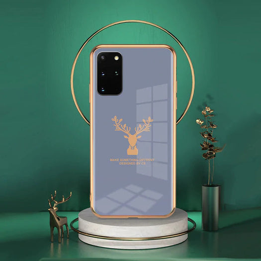 Luxury Golden Edges Deer Glass Back Case For Samsung Series - Premium Cases