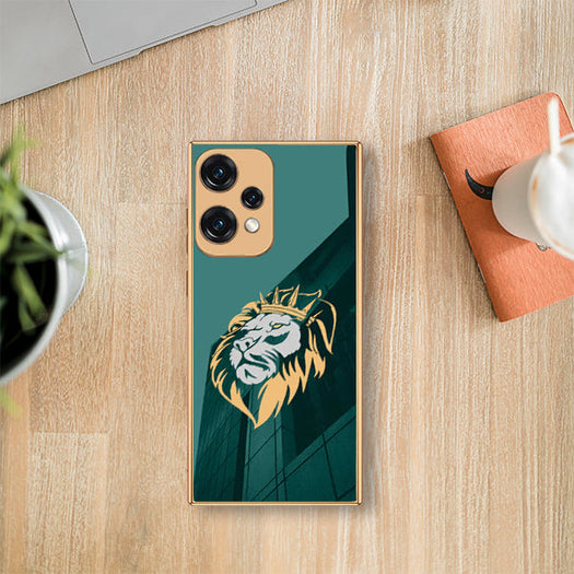 Premium Glass Lion Back Case With Golden Edges For Oneplus Nord CE2 Lite