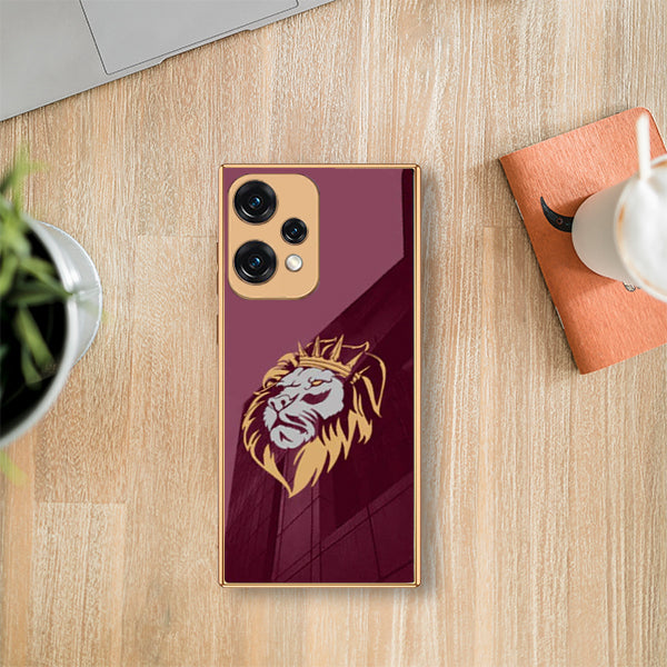 Premium Glass Lion Back Case With Golden Edges For Oneplus Nord CE2 Lite