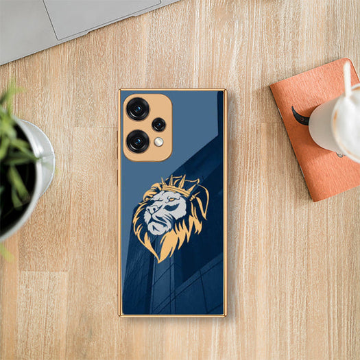 Premium Glass Lion Back Case With Golden Edges For Oneplus Nord CE2 Lite