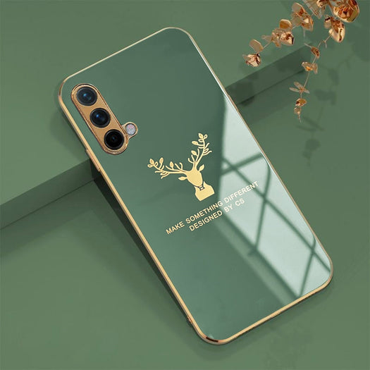 Deer Pattern Luxurious Gold Edge Glass Back Case For Android