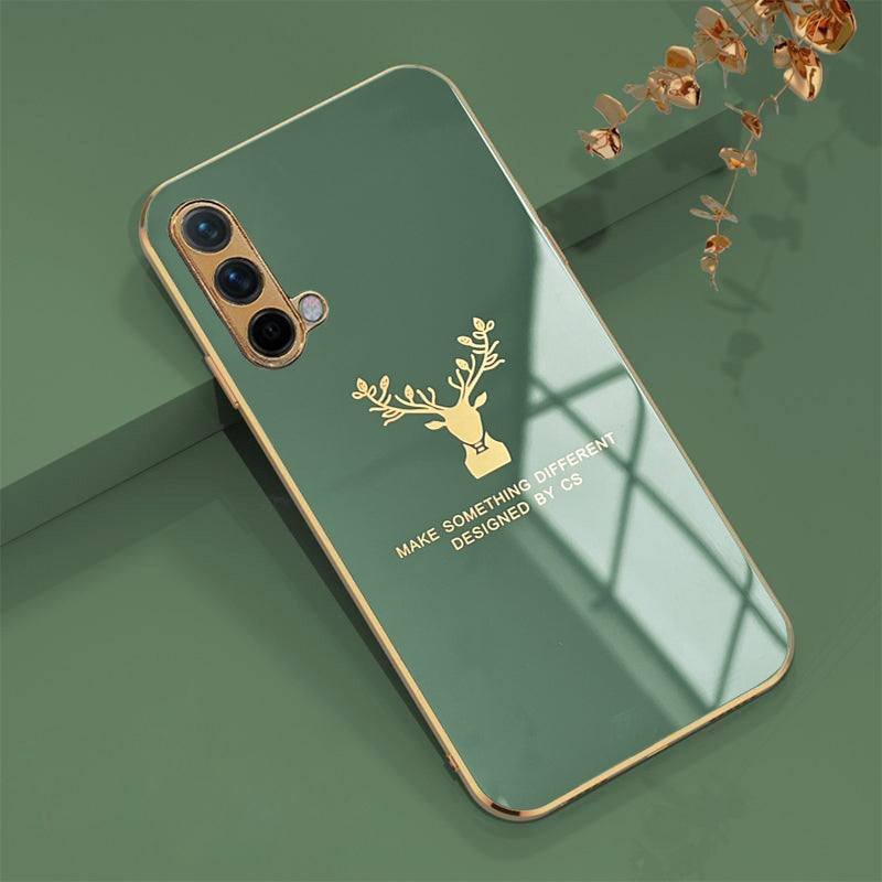 Deer Pattern Luxurious Gold Edge Glass Back Case For Android