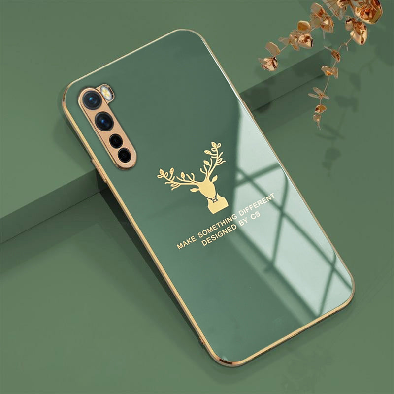 Deer Pattern Luxurious Gold Edge Glass Back Case For Android