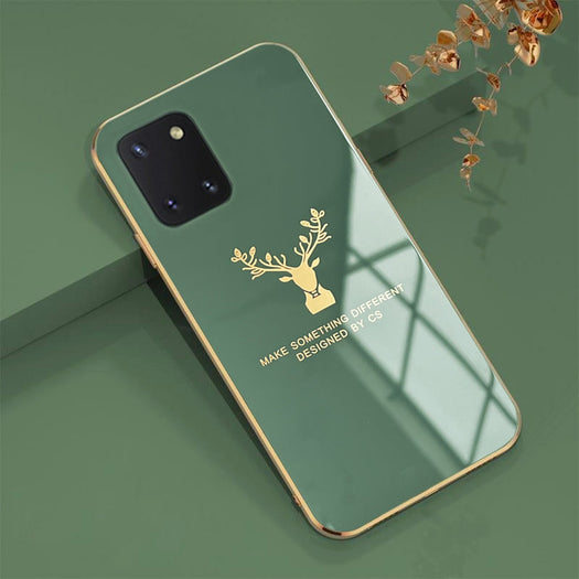 Deer Pattern Luxurious Gold Edge Glass Back Case For Android