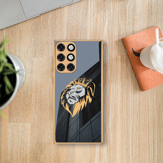 Luxury Premium Glass Lion Back Case With Golden Edges For Oneplus