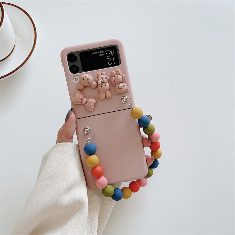 Premium luxury Cute Candy Bear Bracelet Phone Case for Samsung Galaxy Z Flip 3